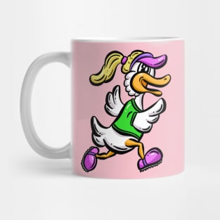 Cartoon Running Female Duck Exercising Illustration Mug